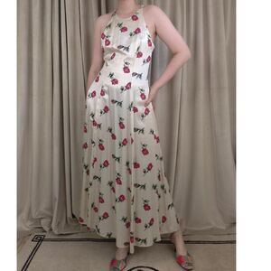 Vintage 90s Frederick’s of Hollywood Rose Print Halter Maxi Dress
